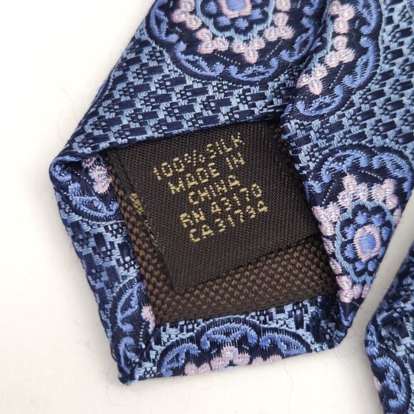 Tasso Elba Silk Tie Classic Blue Multi Medallion Geo Dress Preppy Work 60x3.25 - Picture 6 of 7